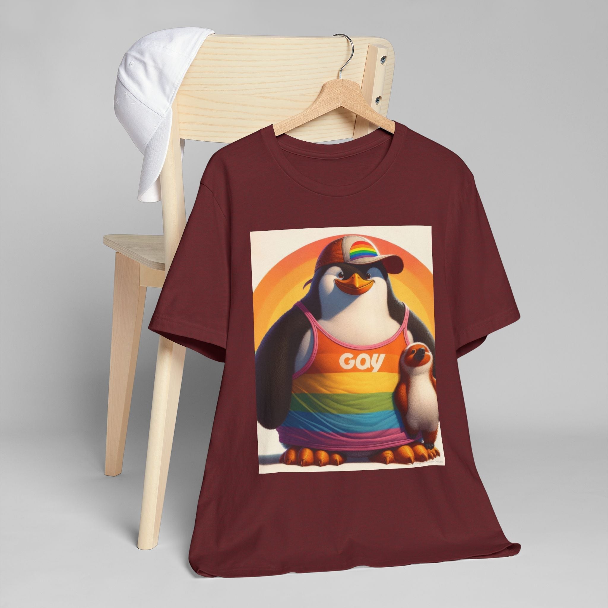 Pride Giant Penguin Unisex Jersey T-Shirt - Colorful Rainbow Graphic Tee - Gregg Acini Adoree Designs - T-Shirt
