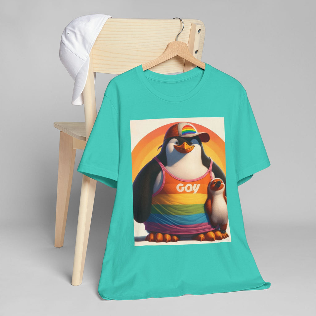 Pride Giant Penguin Unisex Jersey T-Shirt - Colorful Rainbow Graphic Tee - Gregg Acini Adoree Designs - T-Shirt