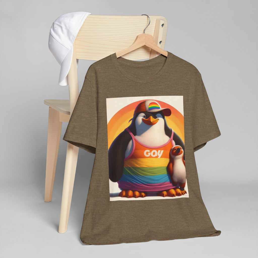Pride Giant Penguin Unisex Jersey T-Shirt - Colorful Rainbow Graphic Tee - Gregg Acini Adoree Designs - T-Shirt