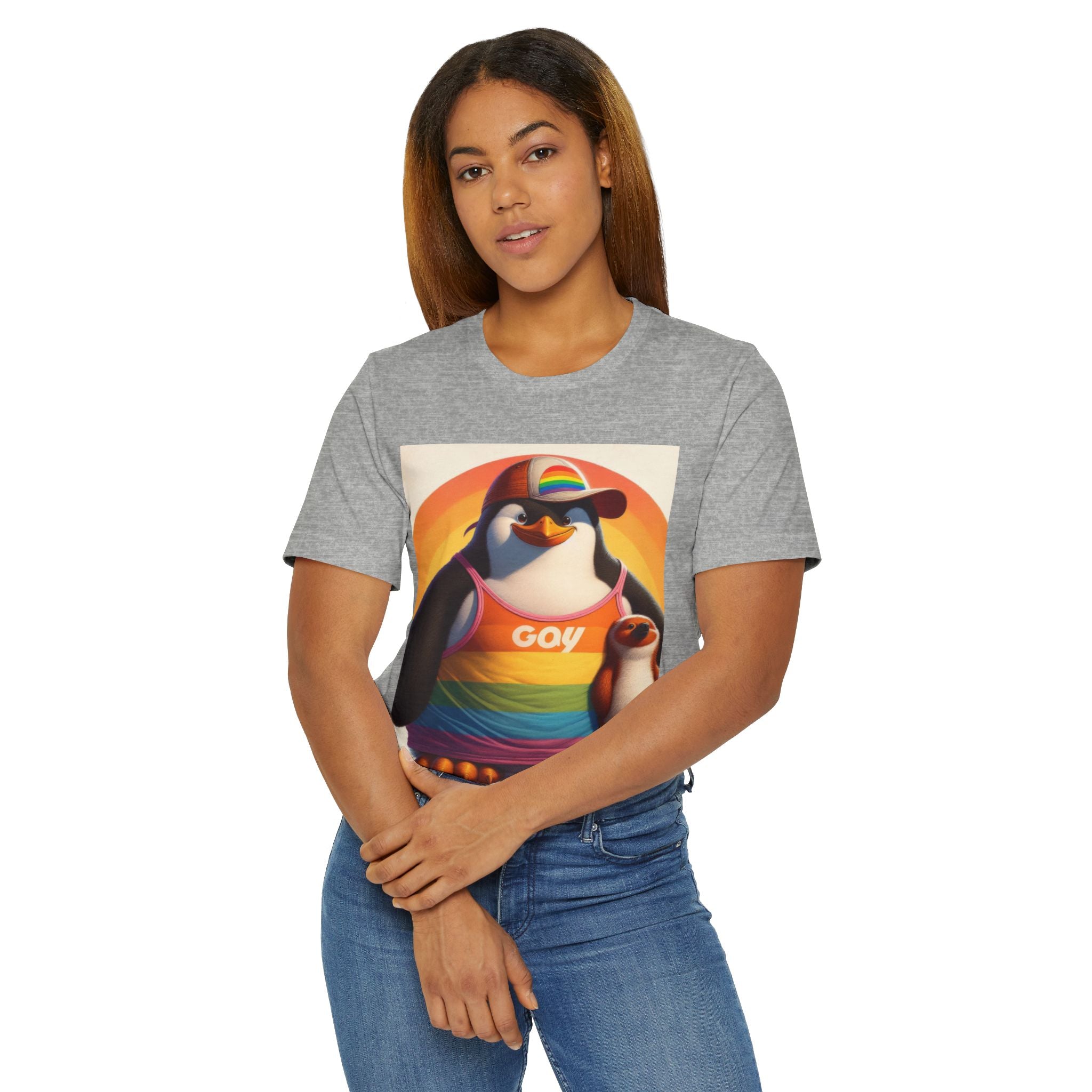 Pride Giant Penguin Unisex Jersey T-Shirt - Colorful Rainbow Graphic Tee - Gregg Acini Adoree Designs - T-Shirt