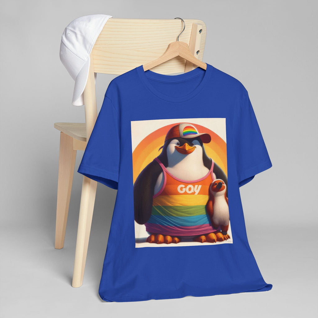 Pride Giant Penguin Unisex Jersey T-Shirt - Colorful Rainbow Graphic Tee - Gregg Acini Adoree Designs - T-Shirt