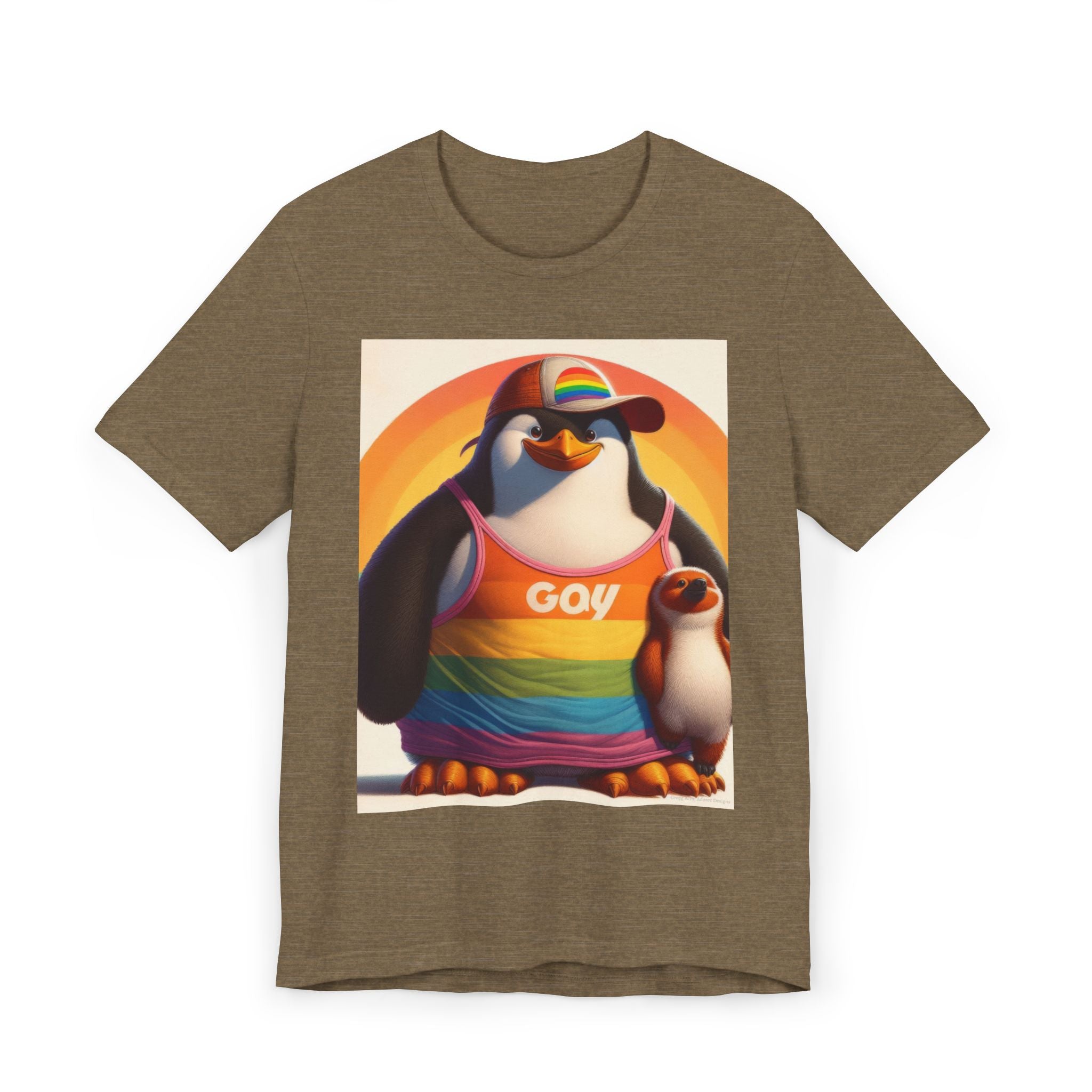 Pride Giant Penguin Unisex Jersey T-Shirt - Colorful Rainbow Graphic Tee - Gregg Acini Adoree Designs - T-Shirt