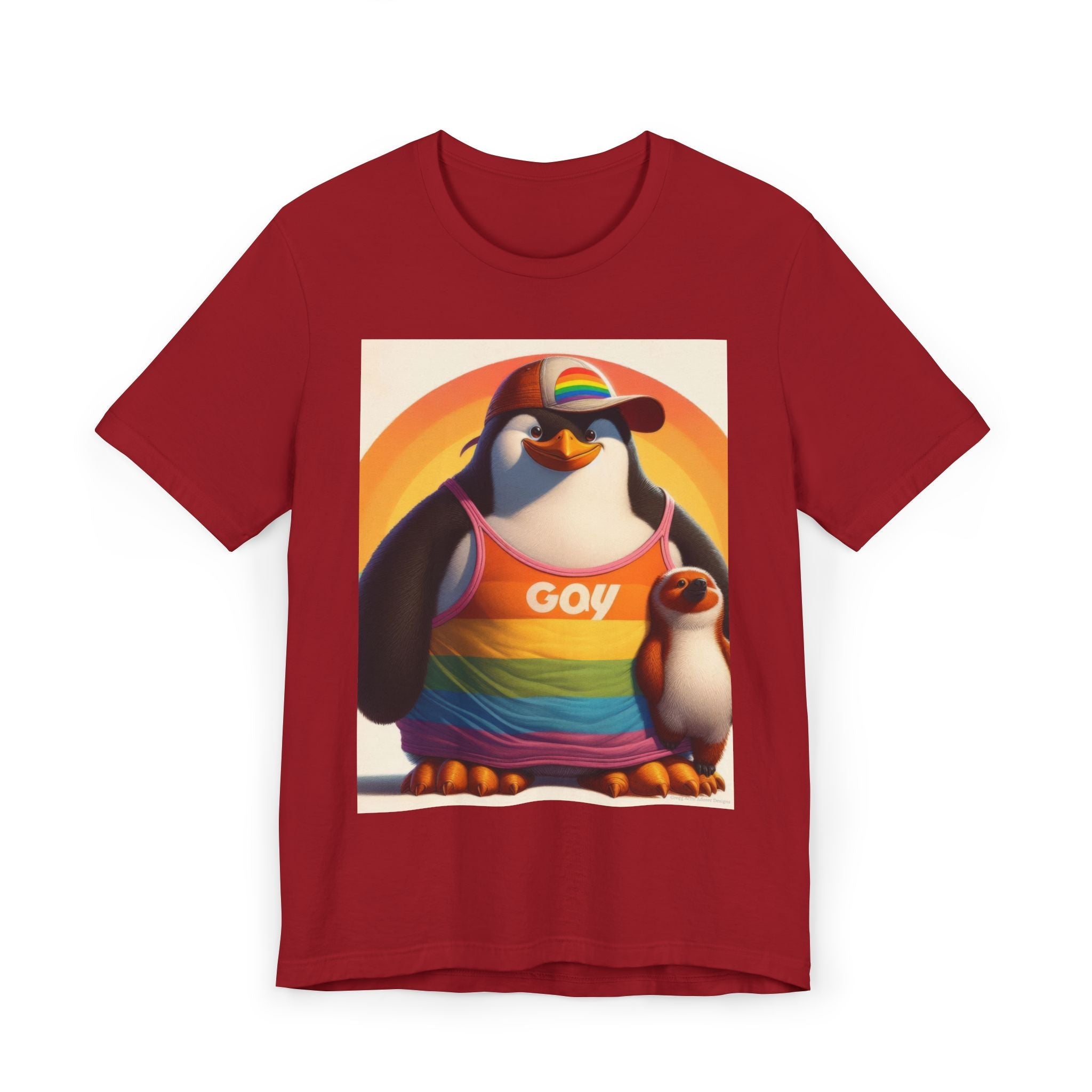 Pride Giant Penguin Unisex Jersey T-Shirt - Colorful Rainbow Graphic Tee - Gregg Acini Adoree Designs - T-Shirt