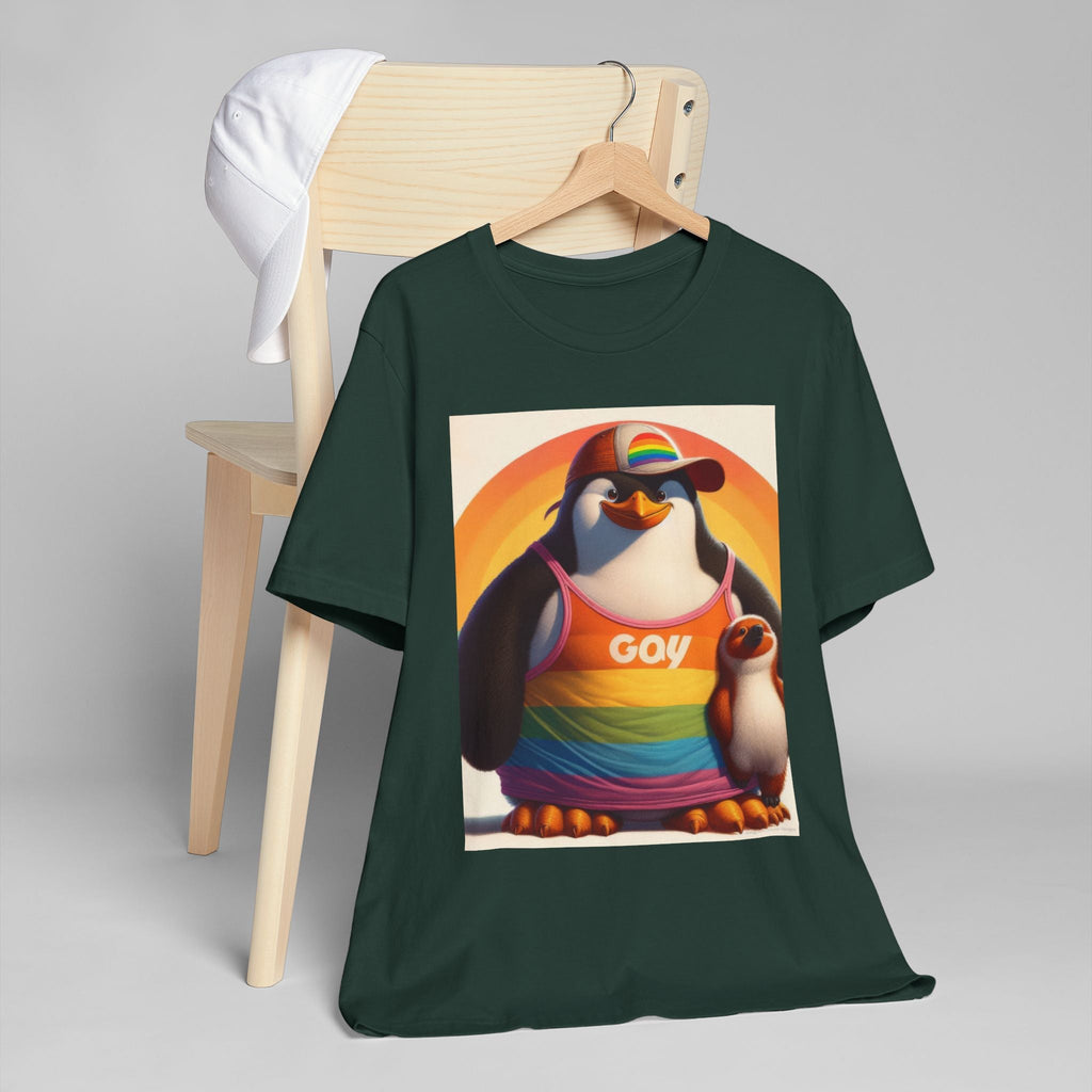 Pride Giant Penguin Unisex Jersey T-Shirt - Colorful Rainbow Graphic Tee - Gregg Acini Adoree Designs - T-Shirt
