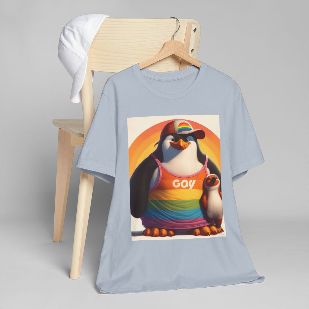 Pride Giant Penguin Unisex Jersey T-Shirt - Colorful Rainbow Graphic Tee - Gregg Acini Adoree Designs - T-Shirt