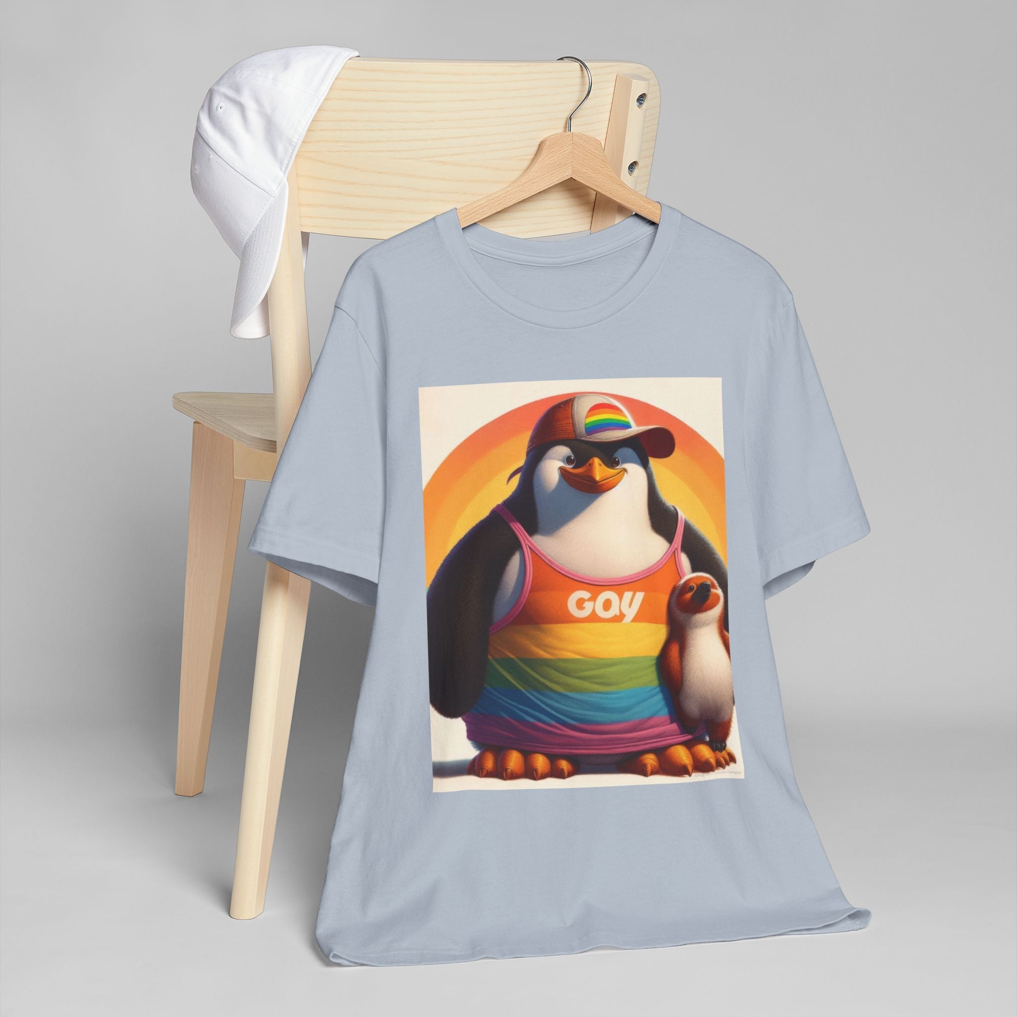 Pride Giant Penguin Unisex Jersey T-Shirt - Colorful Rainbow Graphic Tee - Gregg Acini Adoree Designs - T-Shirt