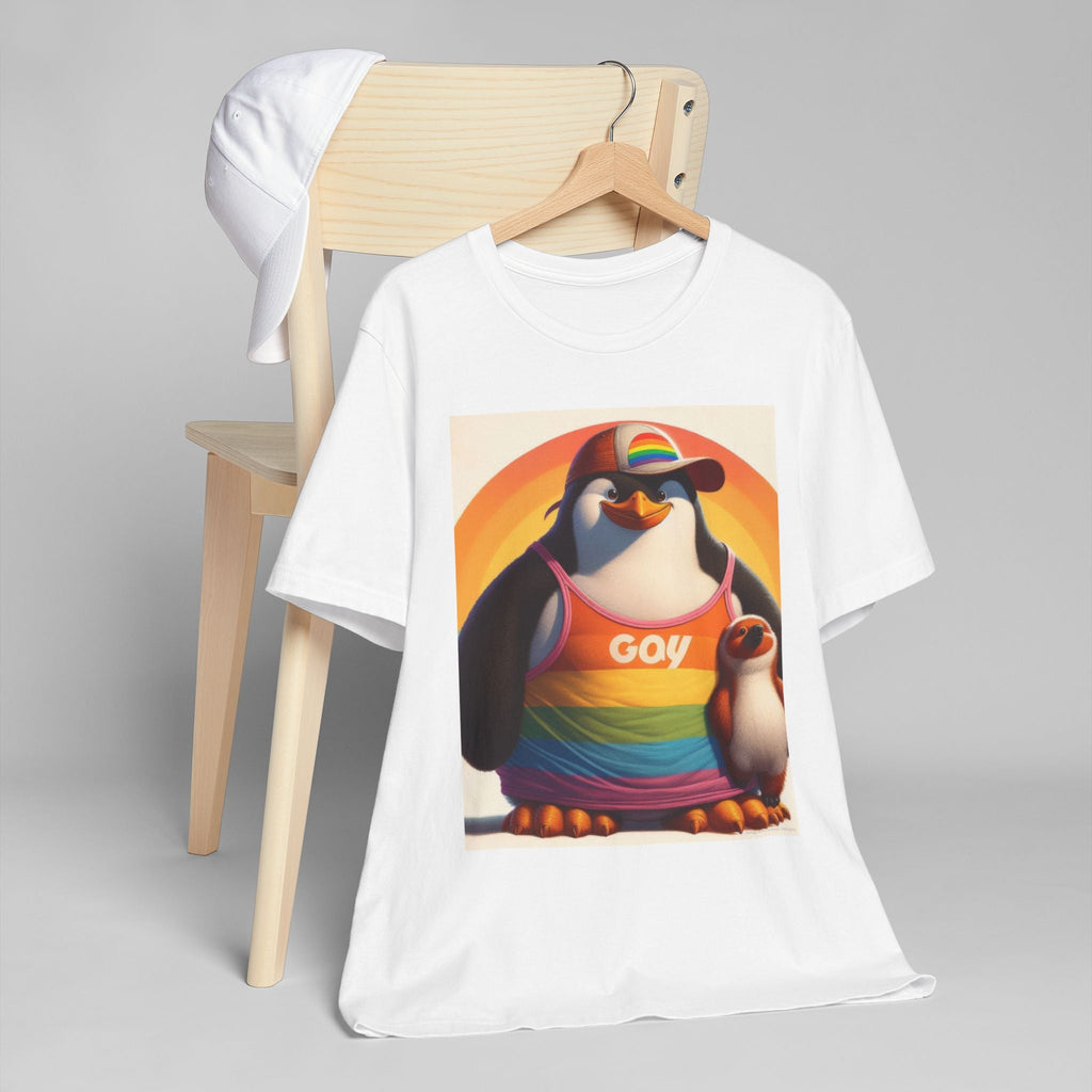 Pride Giant Penguin Unisex Jersey T-Shirt - Colorful Rainbow Graphic Tee - Gregg Acini Adoree Designs - T-Shirt