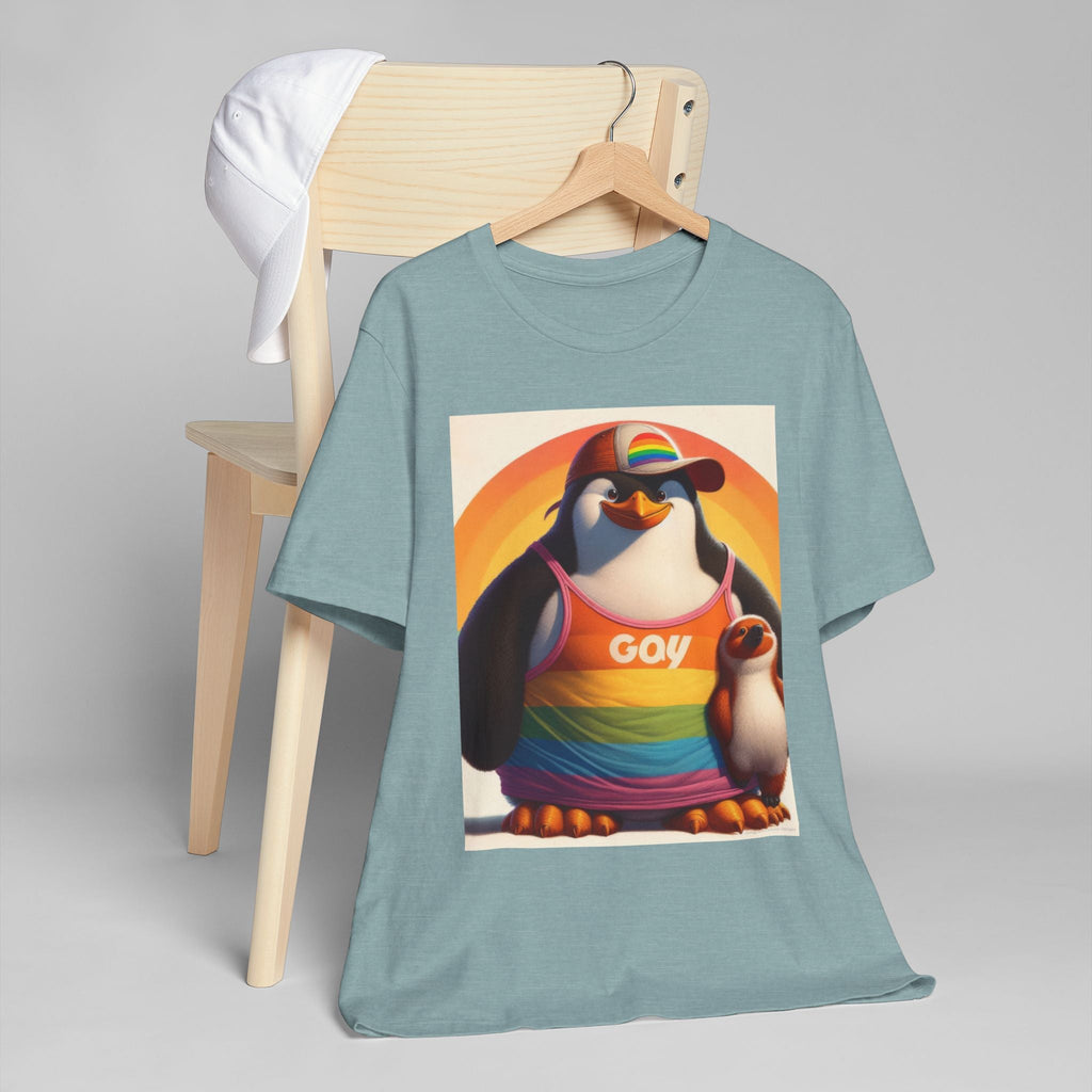 Pride Giant Penguin Unisex Jersey T-Shirt - Colorful Rainbow Graphic Tee - Gregg Acini Adoree Designs - T-Shirt