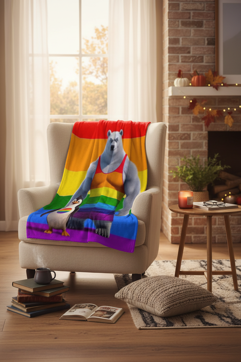 Proud Bear and Penguin Blanket Lifestyle