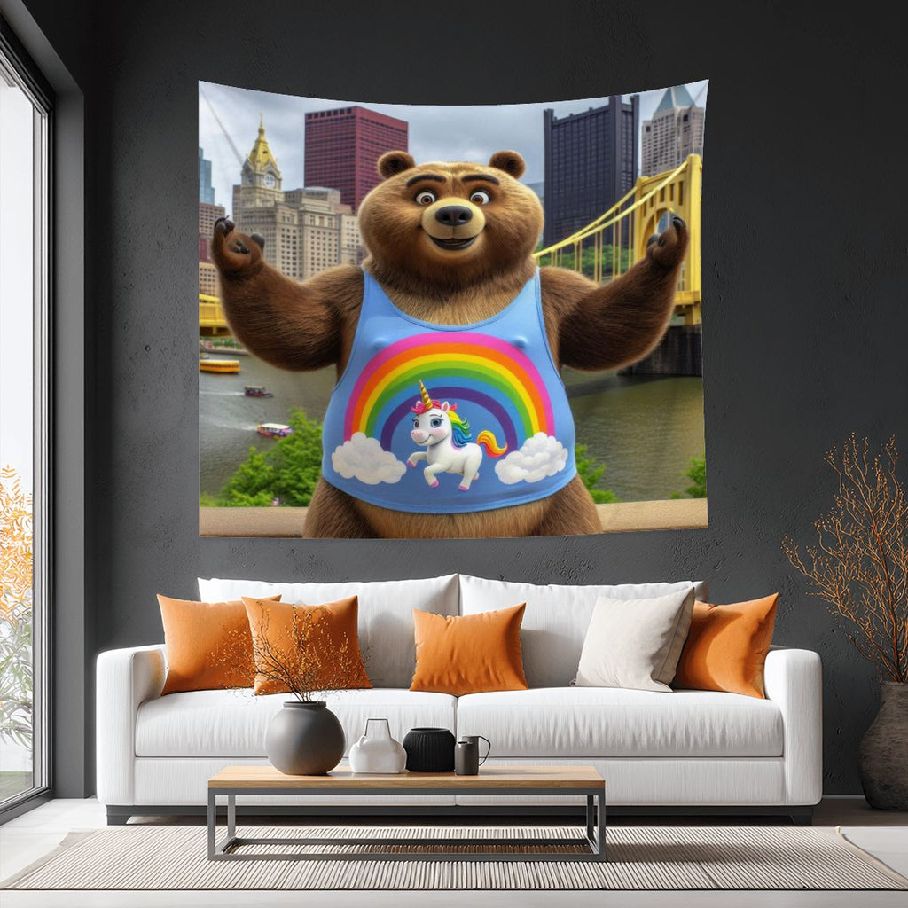 Proud Bear in the City Lightweight Wall Tapestry (Fabric Wall Hanging - USA) - Gregg Acini Adoree Designs - Wall Coverings