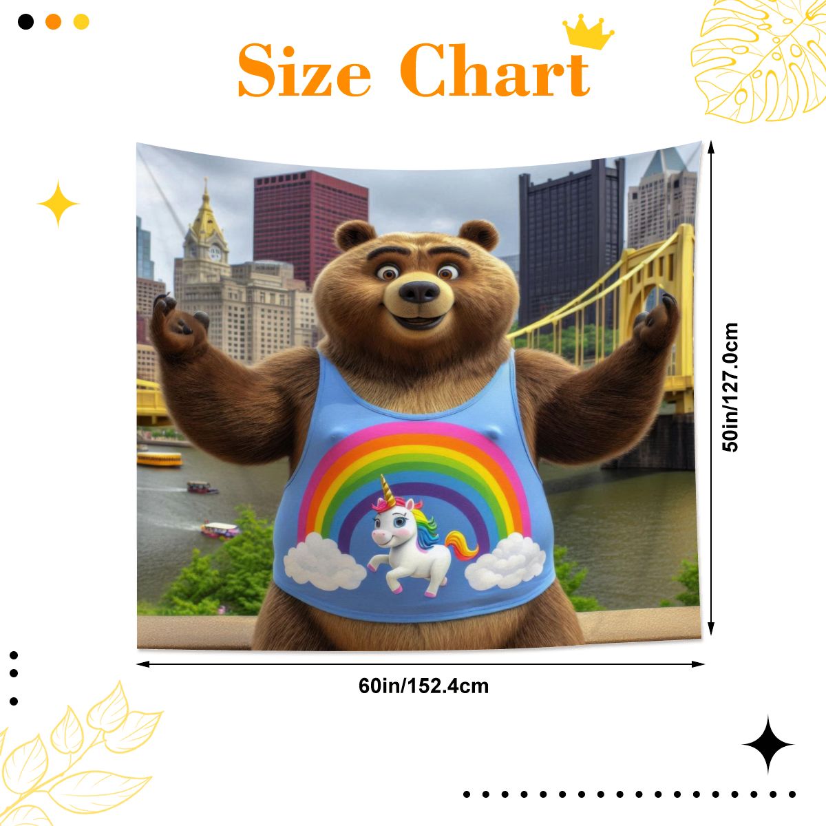 Proud Bear in the City Lightweight Wall Tapestry (Fabric Wall Hanging - USA) - Gregg Acini Adoree Designs - Wall Coverings