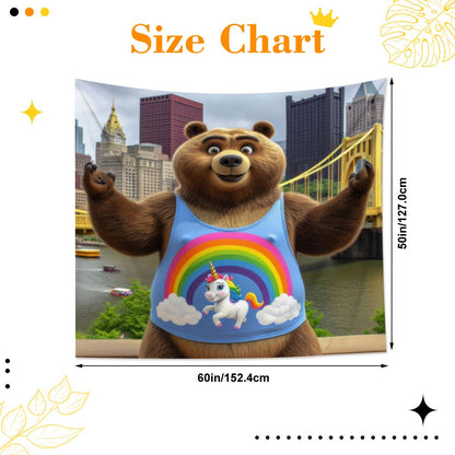 Proud Bear in the City Lightweight Wall Tapestry (Fabric Wall Hanging - USA) - Gregg Acini Adoree Designs - Wall Coverings