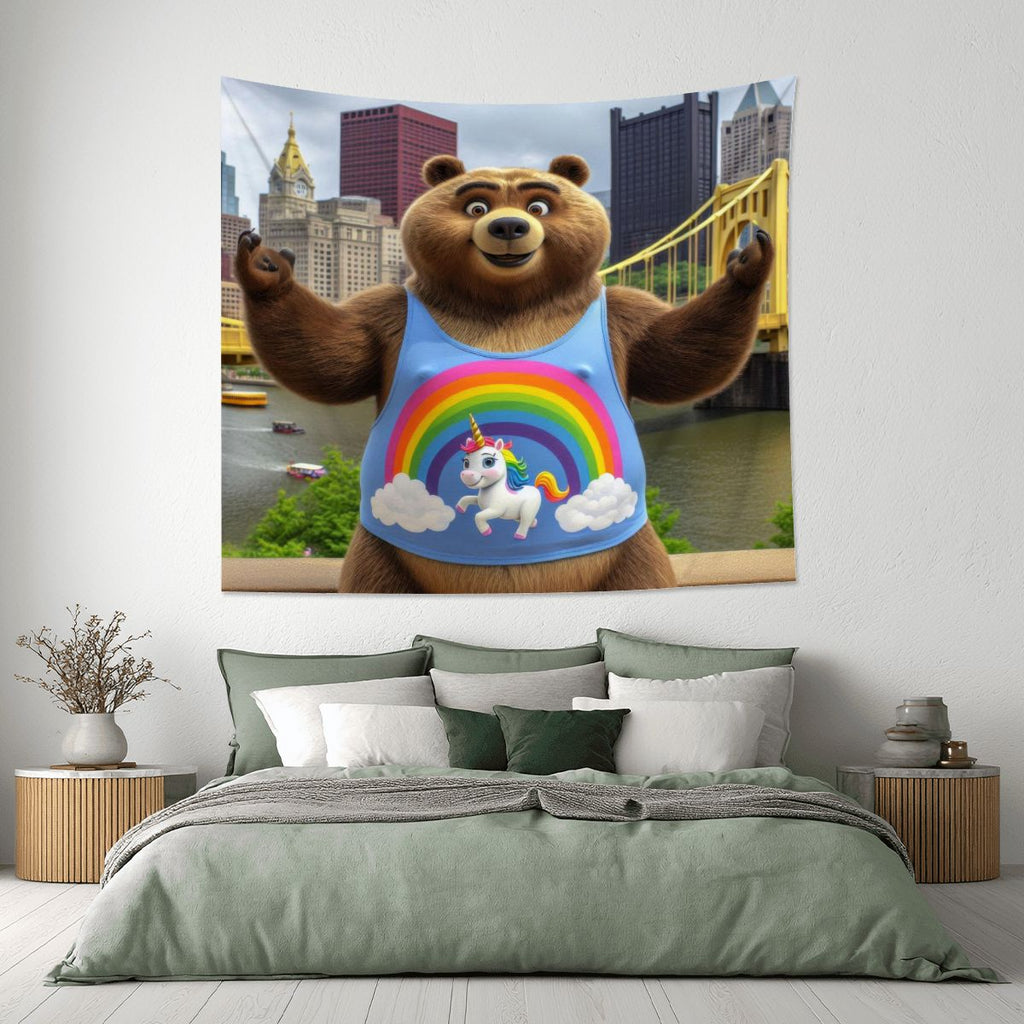 Proud Bear in the City Lightweight Wall Tapestry (Fabric Wall Hanging - USA) - Gregg Acini Adoree Designs - Wall Coverings