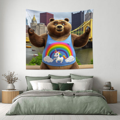 Proud Bear in the City Lightweight Wall Tapestry (Fabric Wall Hanging - USA) - Gregg Acini Adoree Designs - Wall Coverings