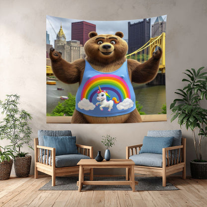 Proud Bear in the City Lightweight Wall Tapestry (Fabric Wall Hanging - USA) - Gregg Acini Adoree Designs - Wall Coverings