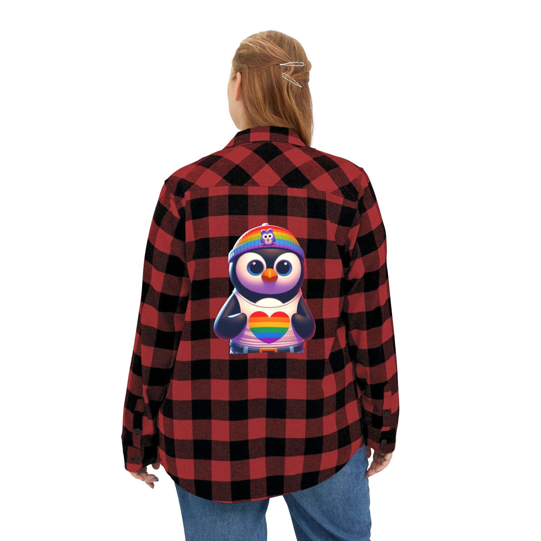 Proud Luz the Penguin Cozy Unisex Flannel Shirt - Gregg Acini Adoree Designs - Long - sleeve
