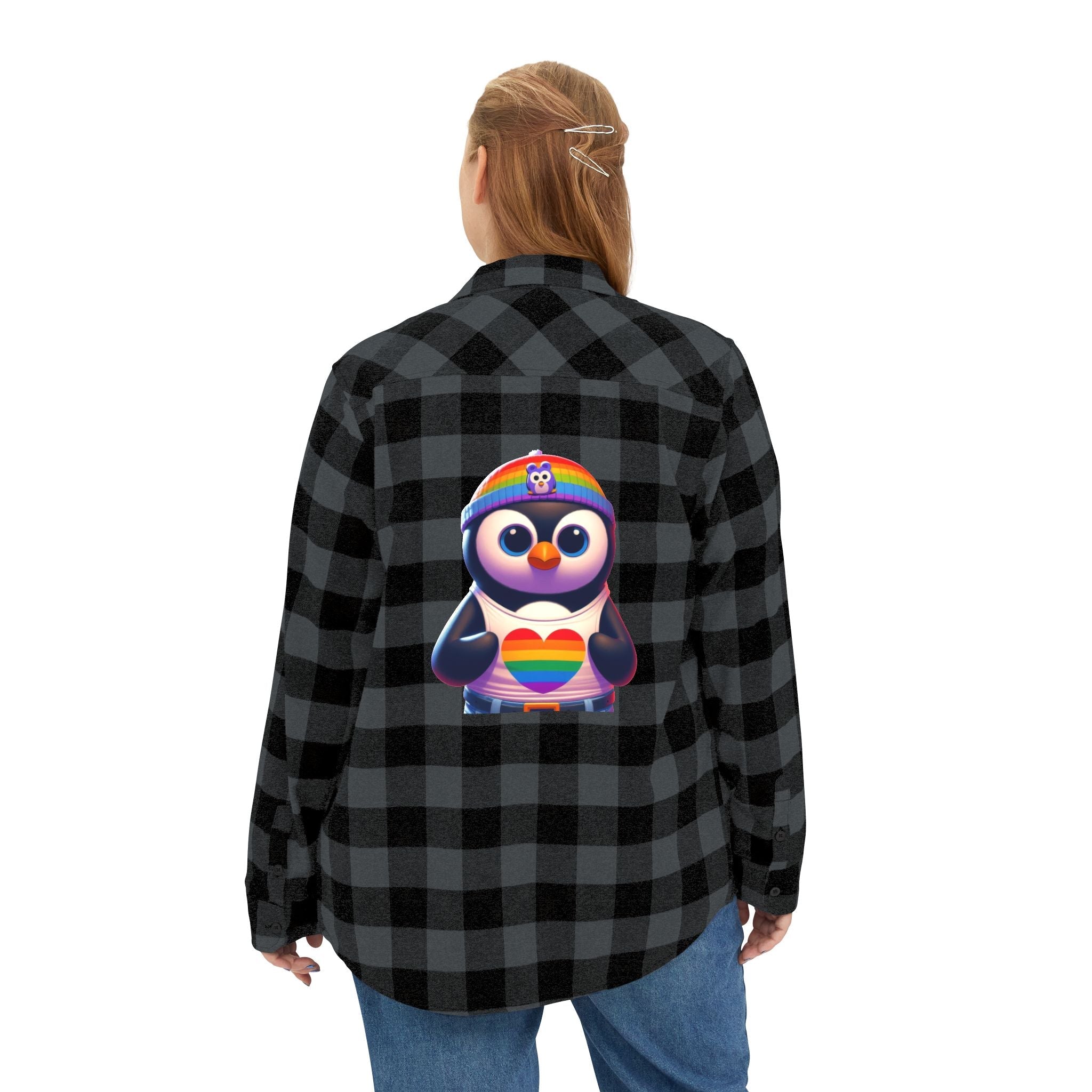 Proud Luz the Penguin Cozy Unisex Flannel Shirt - Gregg Acini Adoree Designs - Long - sleeve
