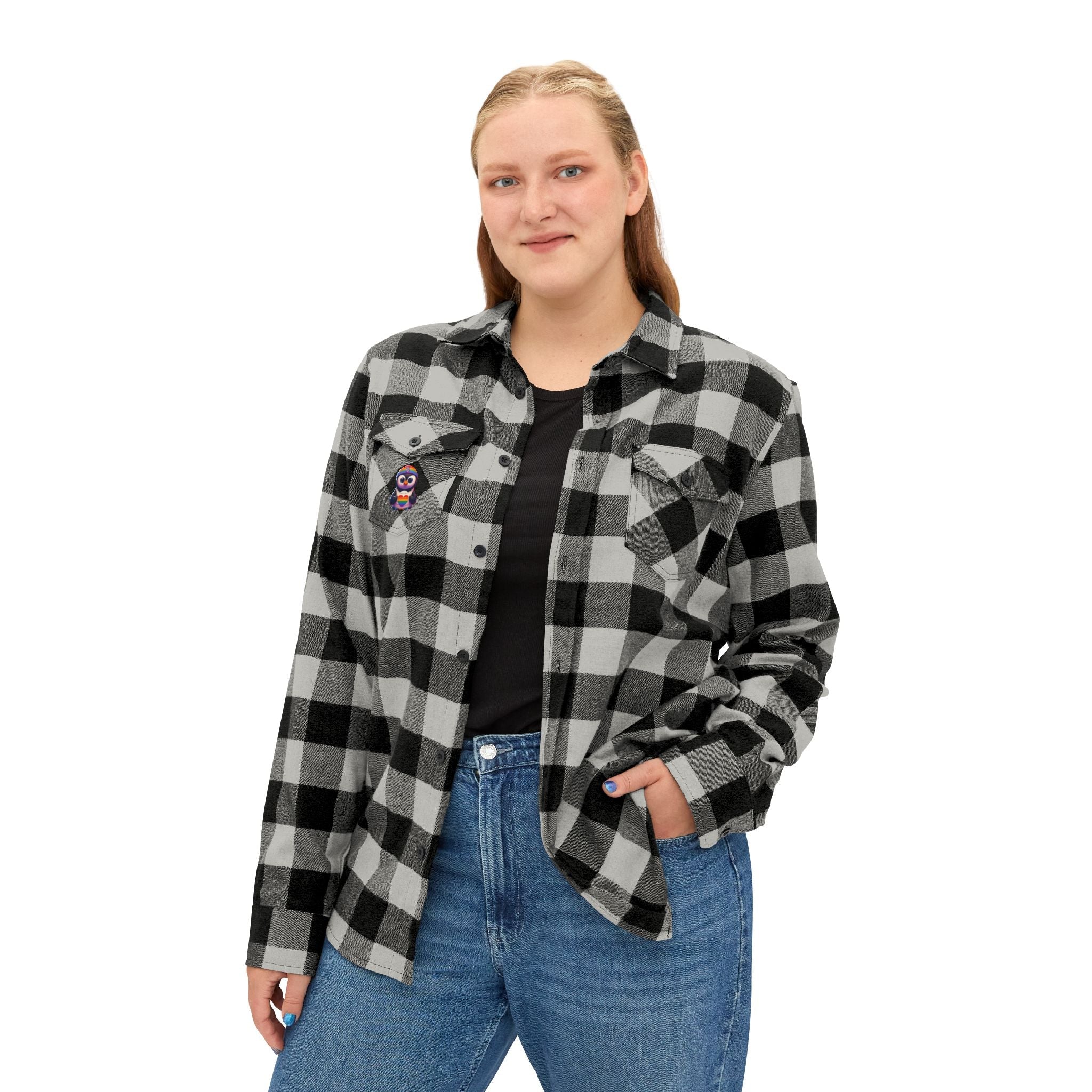 Proud Luz the Penguin Cozy Unisex Flannel Shirt - Gregg Acini Adoree Designs - Long - sleeve