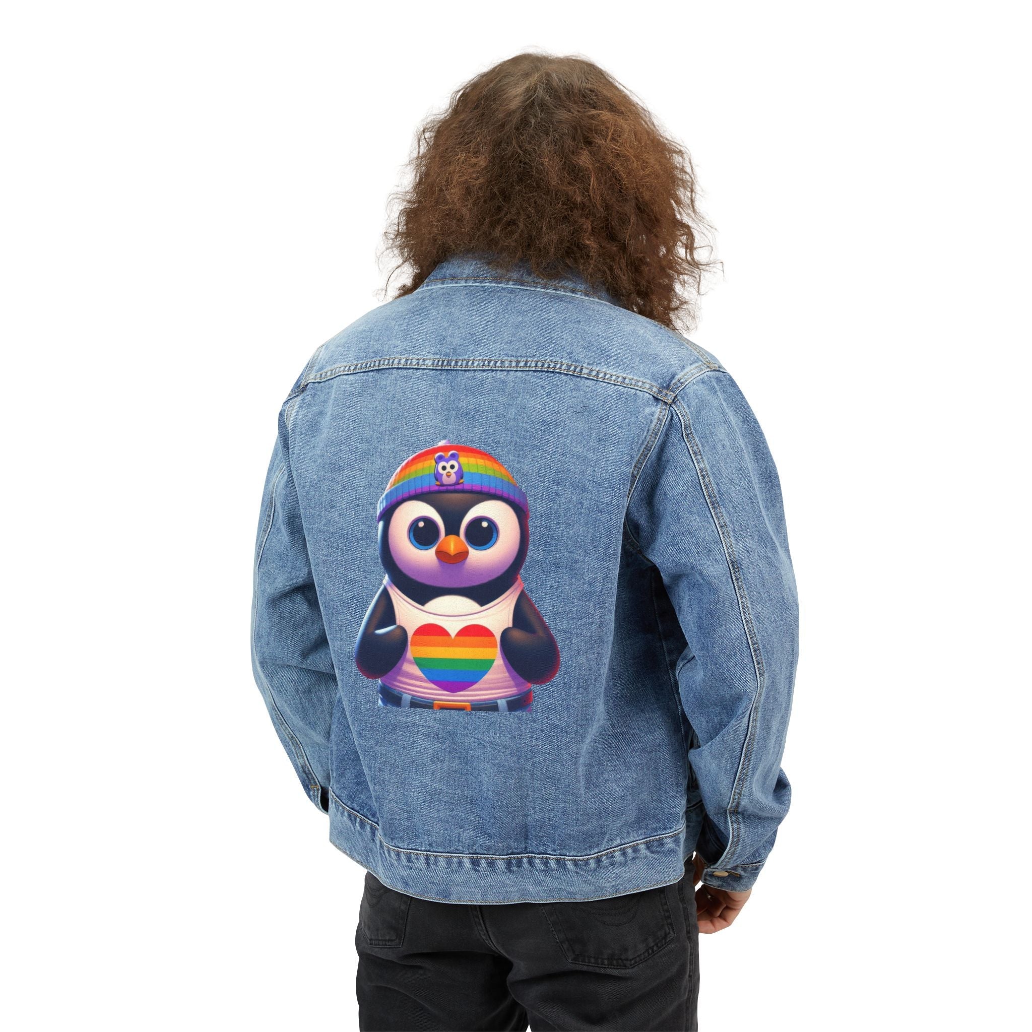 Proud Luz the Penguin Denim Jacket – Stylish and Fun - Gregg Acini Adoree Designs - Outerwear