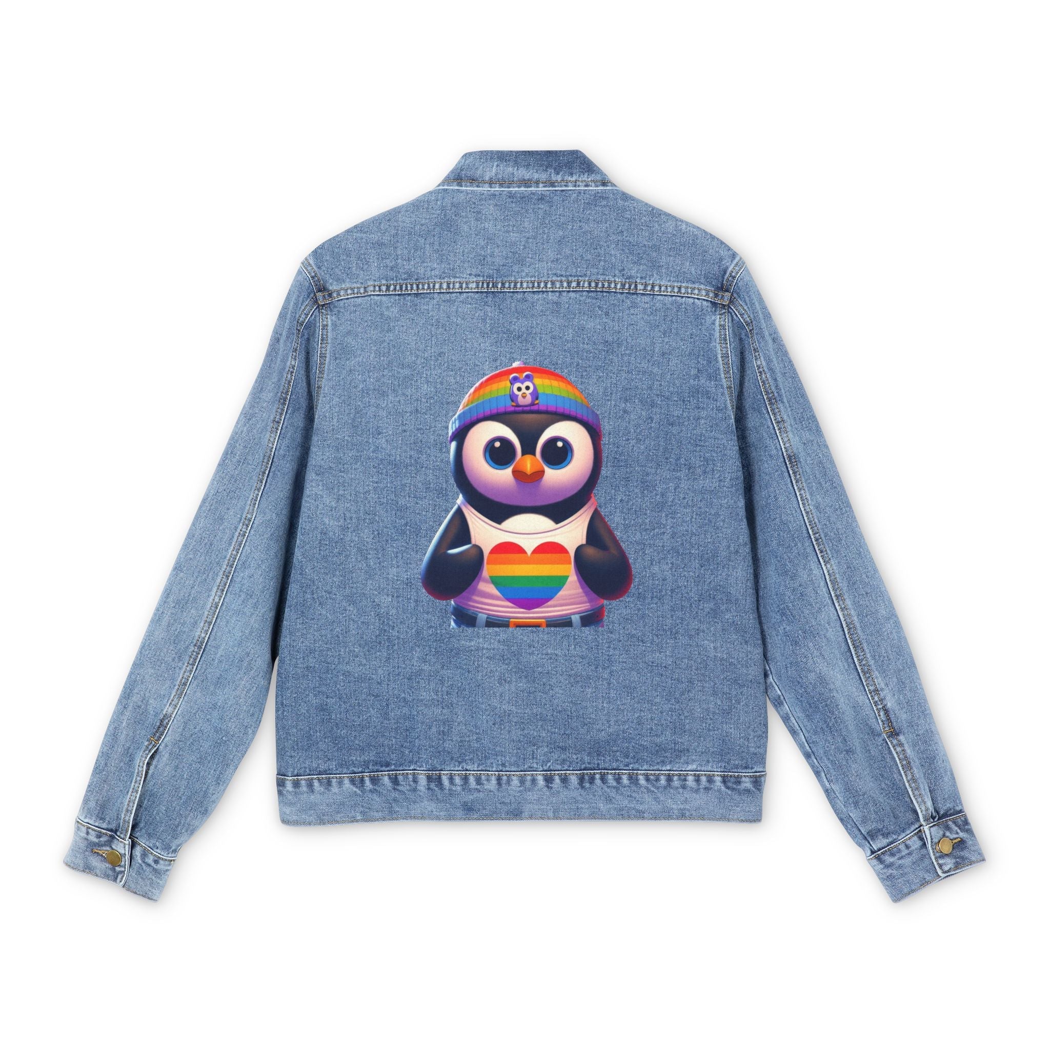 Proud Luz the Penguin Denim Jacket – Stylish and Fun - Gregg Acini Adoree Designs - Outerwear