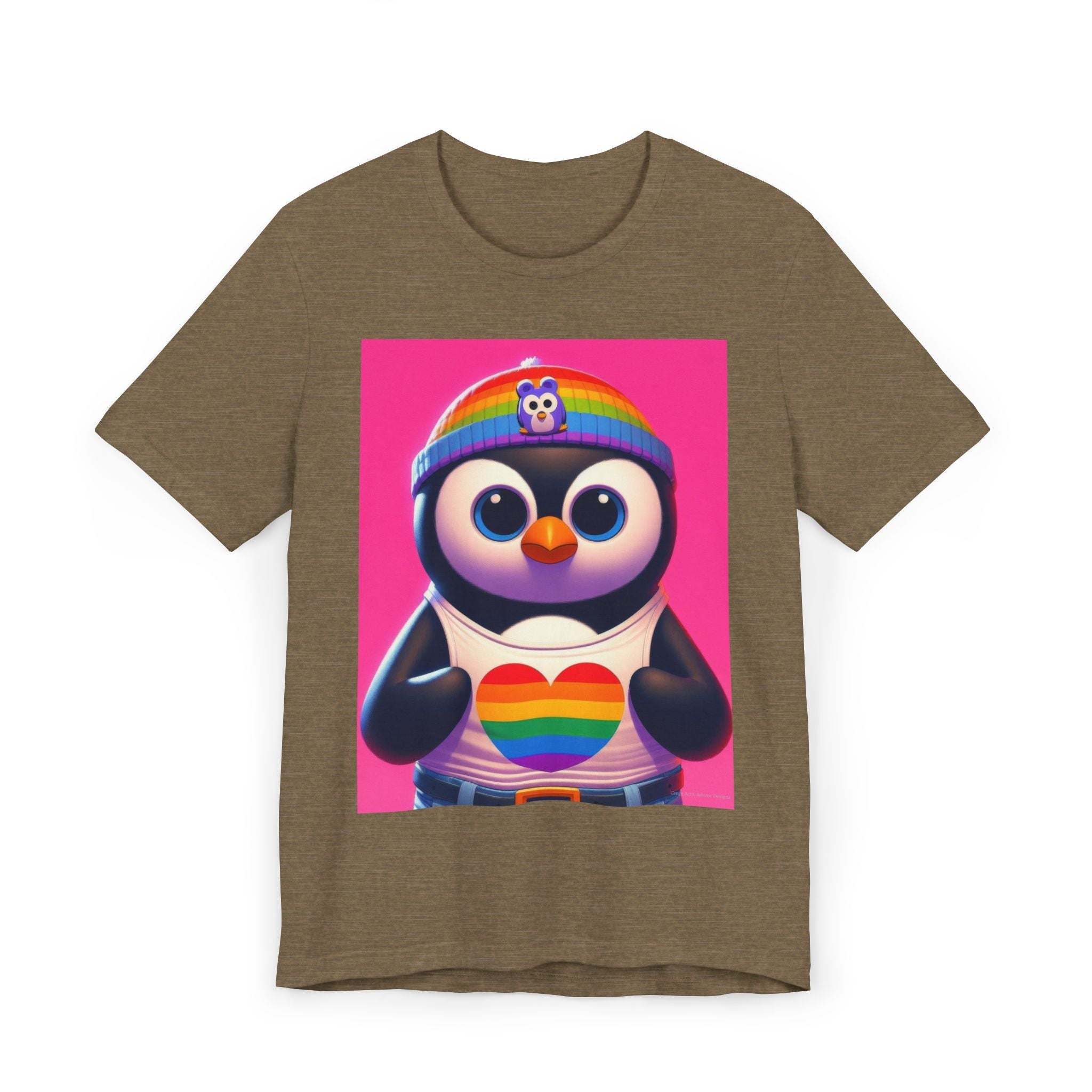 Proud Luz the Penguin Unisex Jersey T-Shirt - Colorful Rainbow Graphic Tee - Gregg Acini Adoree Designs - T-Shirt