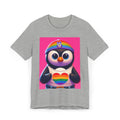 Proud Luz the Penguin Unisex Jersey T-Shirt - Colorful Rainbow Graphic Tee - Gregg Acini Adoree Designs - T-Shirt
