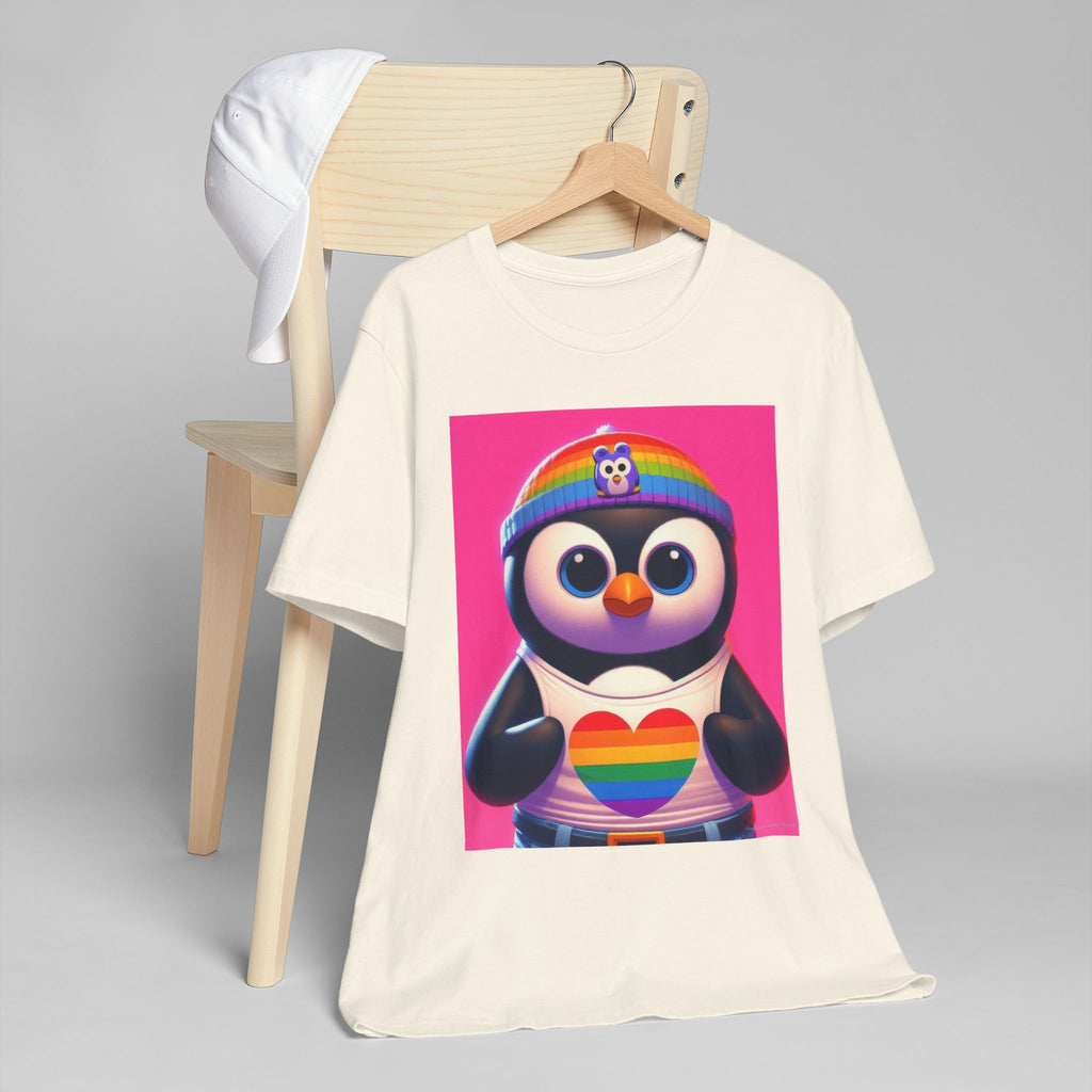 Proud Luz the Penguin Unisex Jersey T-Shirt - Colorful Rainbow Graphic Tee - Gregg Acini Adoree Designs - T-Shirt