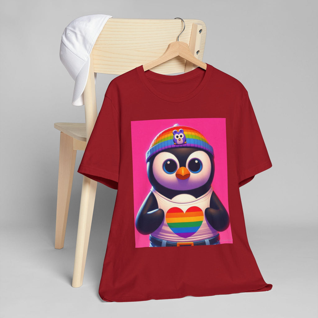 Proud Luz the Penguin Unisex Jersey T-Shirt - Colorful Rainbow Graphic Tee - Gregg Acini Adoree Designs - T-Shirt