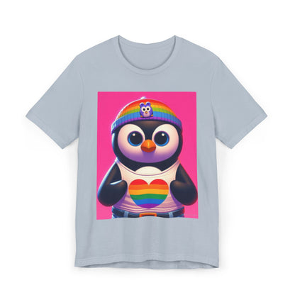Proud Luz the Penguin Unisex Jersey T-Shirt - Colorful Rainbow Graphic Tee - Gregg Acini Adoree Designs - T-Shirt