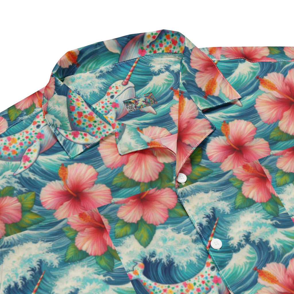 Proud Narwhal with Hibiscus Unisex button shirt - Gregg Acini Adoree Designs - Button Down Shirt
