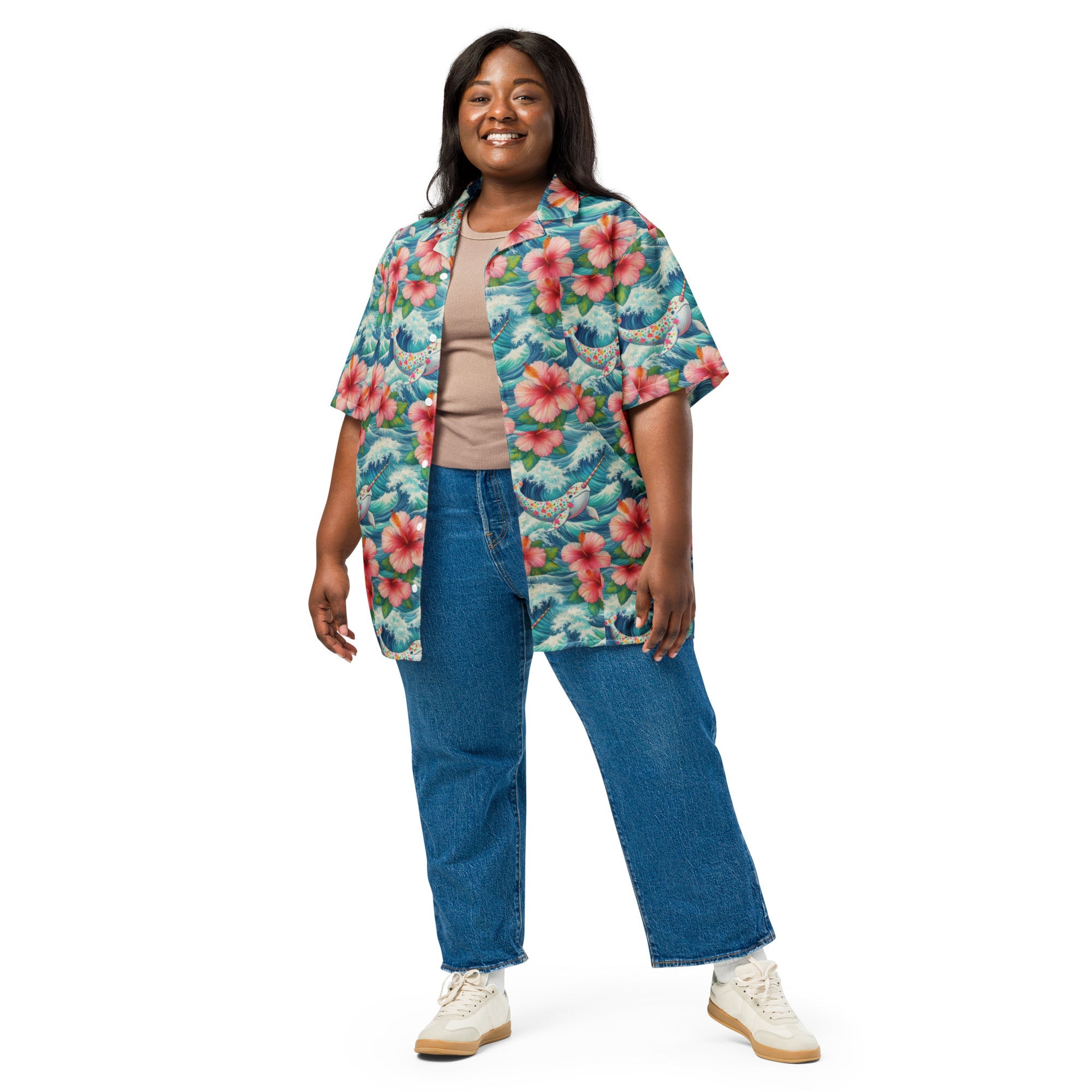 Proud Narwhal with Hibiscus Unisex button shirt - Gregg Acini Adoree Designs - Button Down Shirt