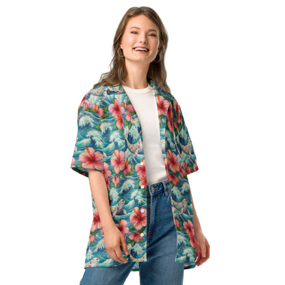 Proud Narwhal with Hibiscus Unisex button shirt - Gregg Acini Adoree Designs - Button Down Shirt