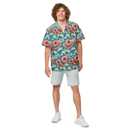 Proud Narwhal with Hibiscus Unisex button shirt - Gregg Acini Adoree Designs - Button Down Shirt