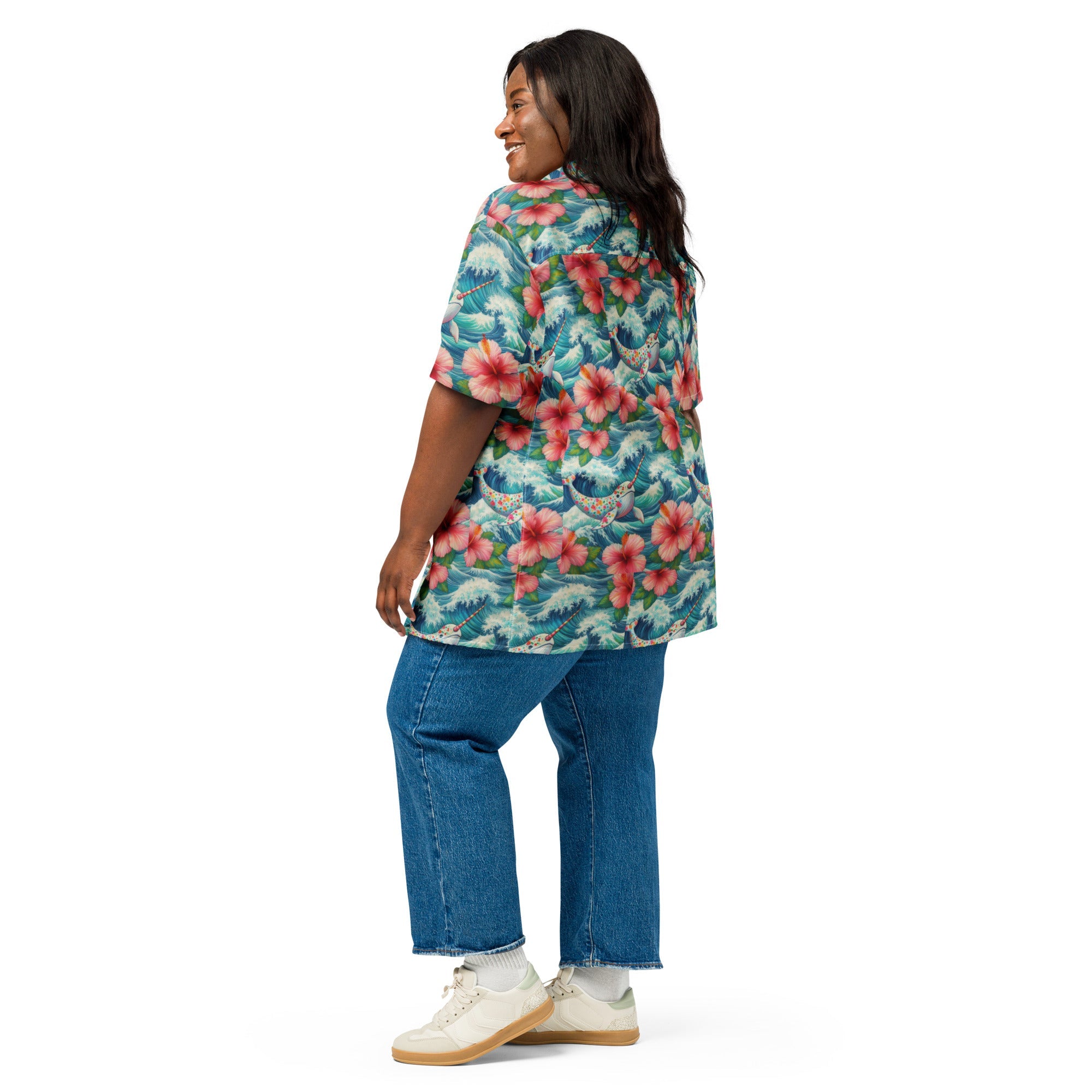 Proud Narwhal with Hibiscus Unisex button shirt - Gregg Acini Adoree Designs - Button Down Shirt