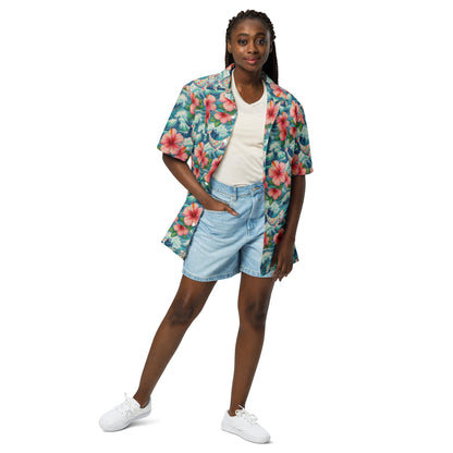 Proud Narwhal with Hibiscus Unisex button shirt - Gregg Acini Adoree Designs - Button Down Shirt