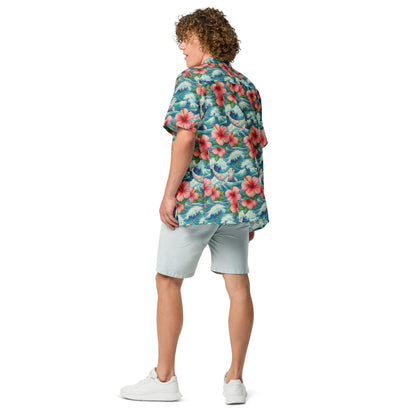 Proud Narwhal with Hibiscus Unisex button shirt - Gregg Acini Adoree Designs - Button Down Shirt