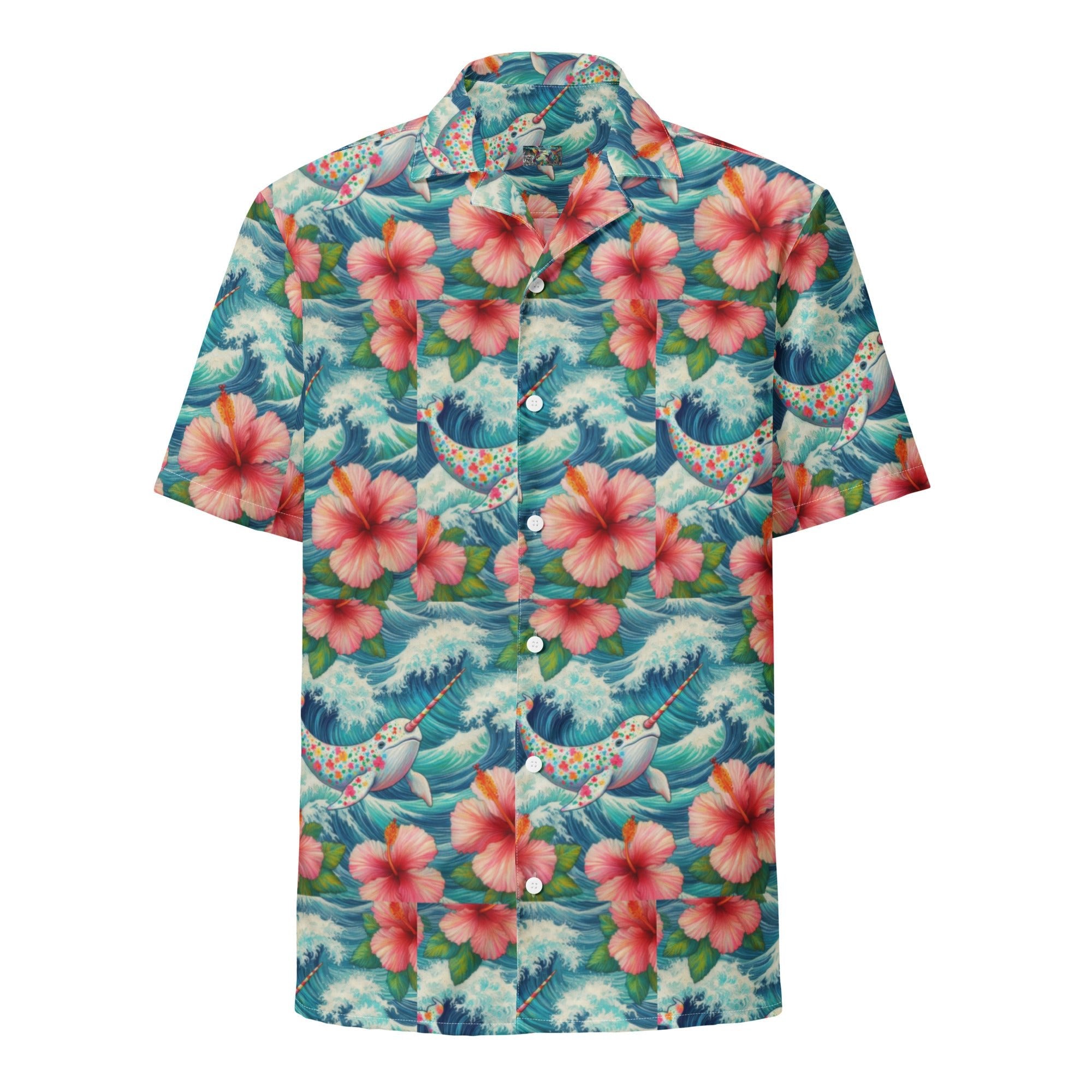 Proud Narwhal with Hibiscus Unisex button shirt - Gregg Acini Adoree Designs - Button Down Shirt