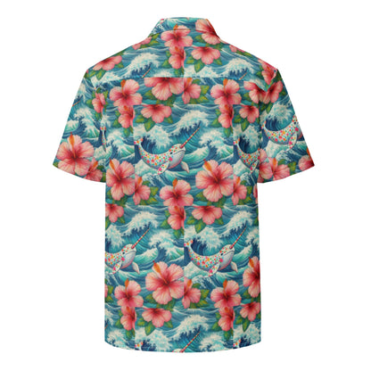 Proud Narwhal with Hibiscus Unisex button shirt - Gregg Acini Adoree Designs - Button Down Shirt