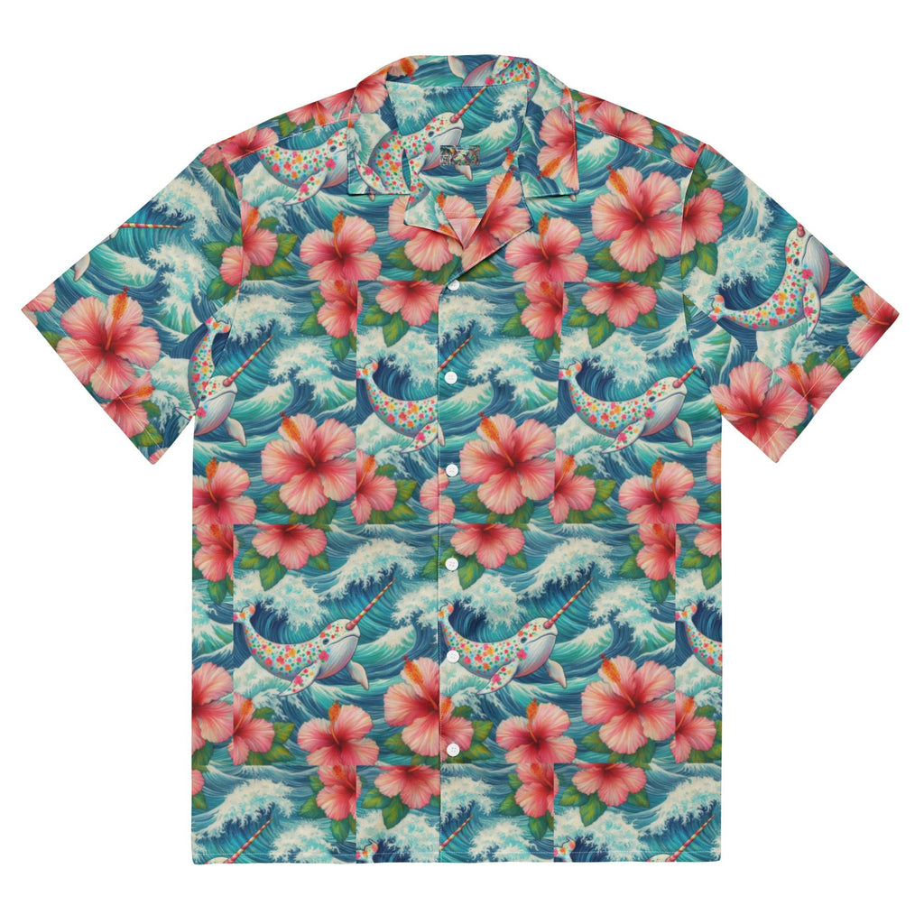 Proud Narwhal with Hibiscus Unisex button shirt - Gregg Acini Adoree Designs - Button Down Shirt