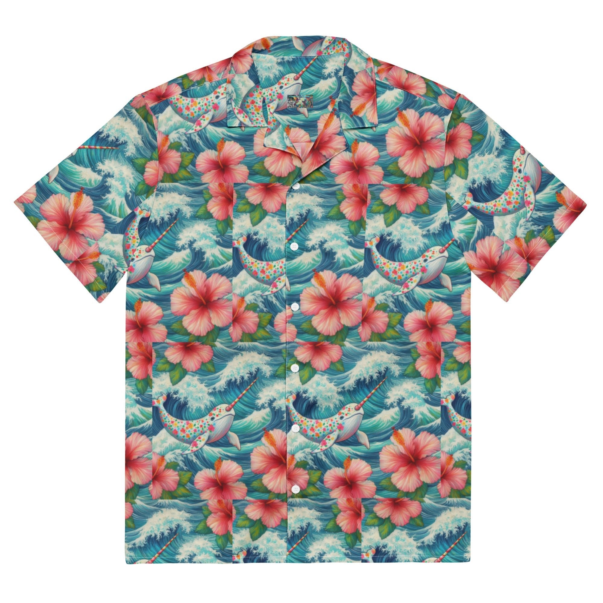 Proud Narwhal with Hibiscus Unisex button shirt - Gregg Acini Adoree Designs - Button Down Shirt