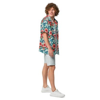Proud Narwhal with Hibiscus Unisex button shirt - Gregg Acini Adoree Designs - Button Down Shirt