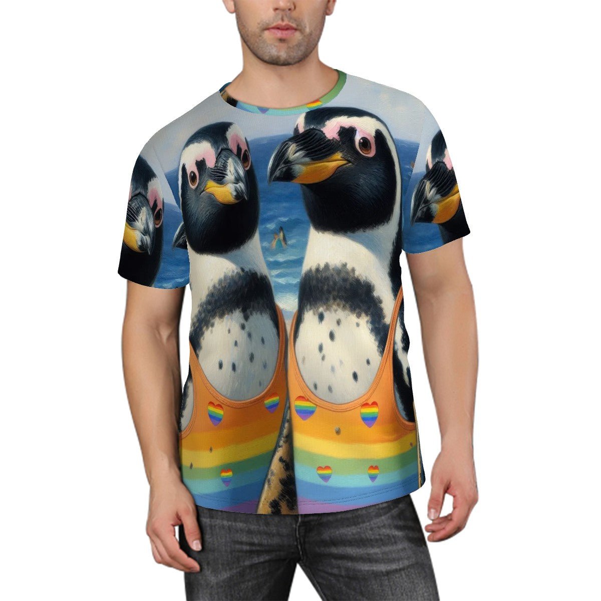Proud Penguins at the Beach Unisex Short - Sleeve T-Shirt - Gregg Acini Adoree Designs - T-shirts