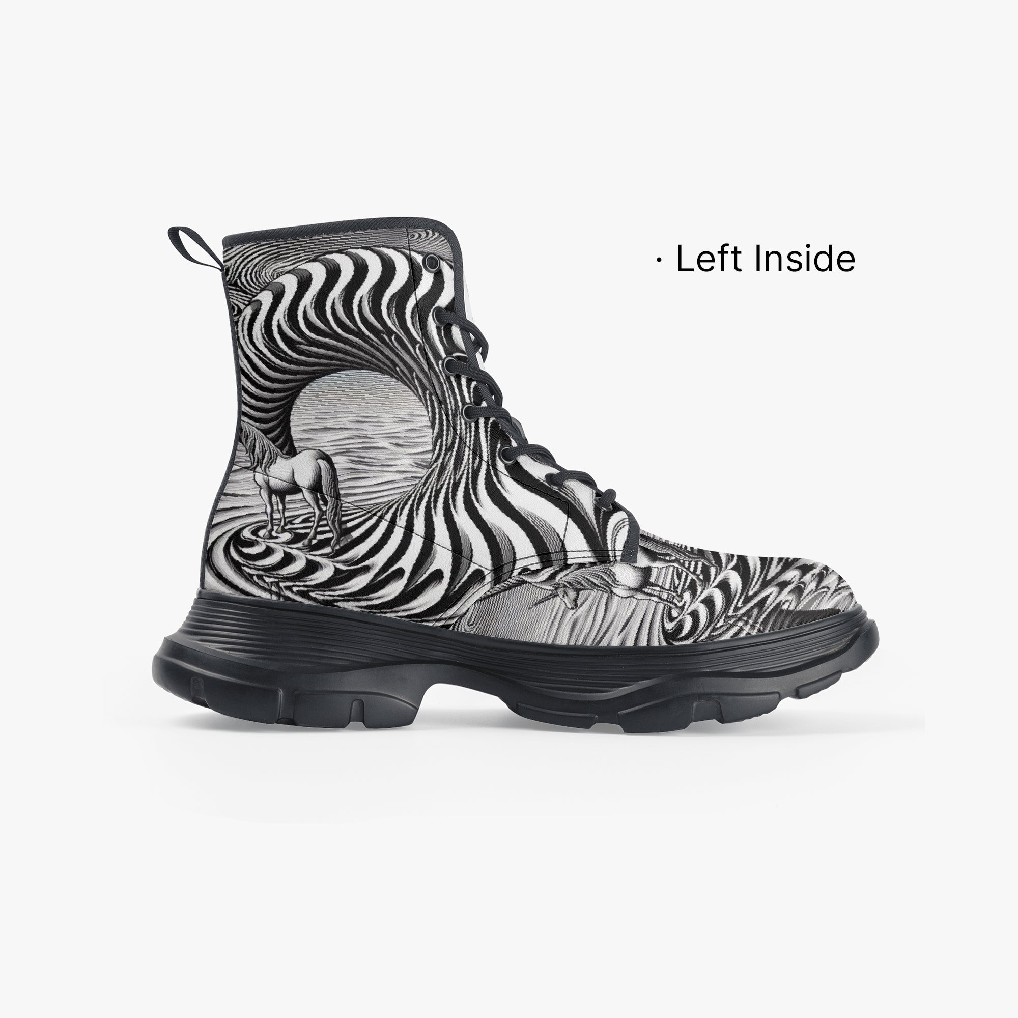 Psychedelic Wave Casual Leather Chunky Boots - Gregg Acini Adoree Designs - Boots