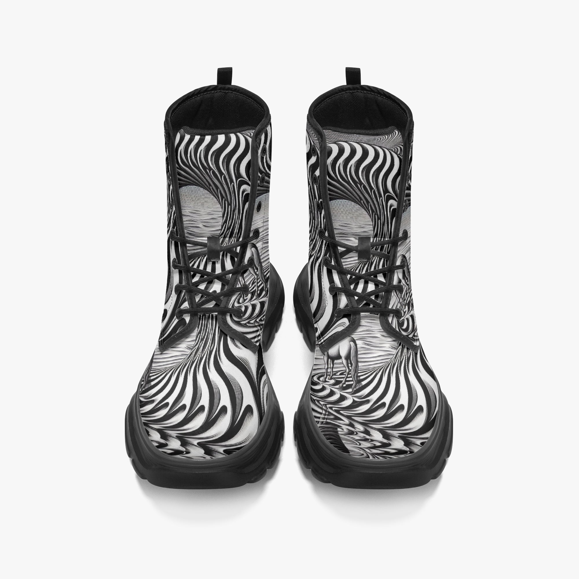 Psychedelic Wave Casual Leather Chunky Boots - Gregg Acini Adoree Designs - Boots