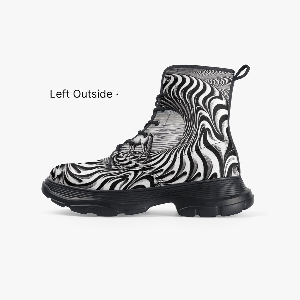 Psychedelic Wave Casual Leather Chunky Boots - Gregg Acini Adoree Designs - Boots