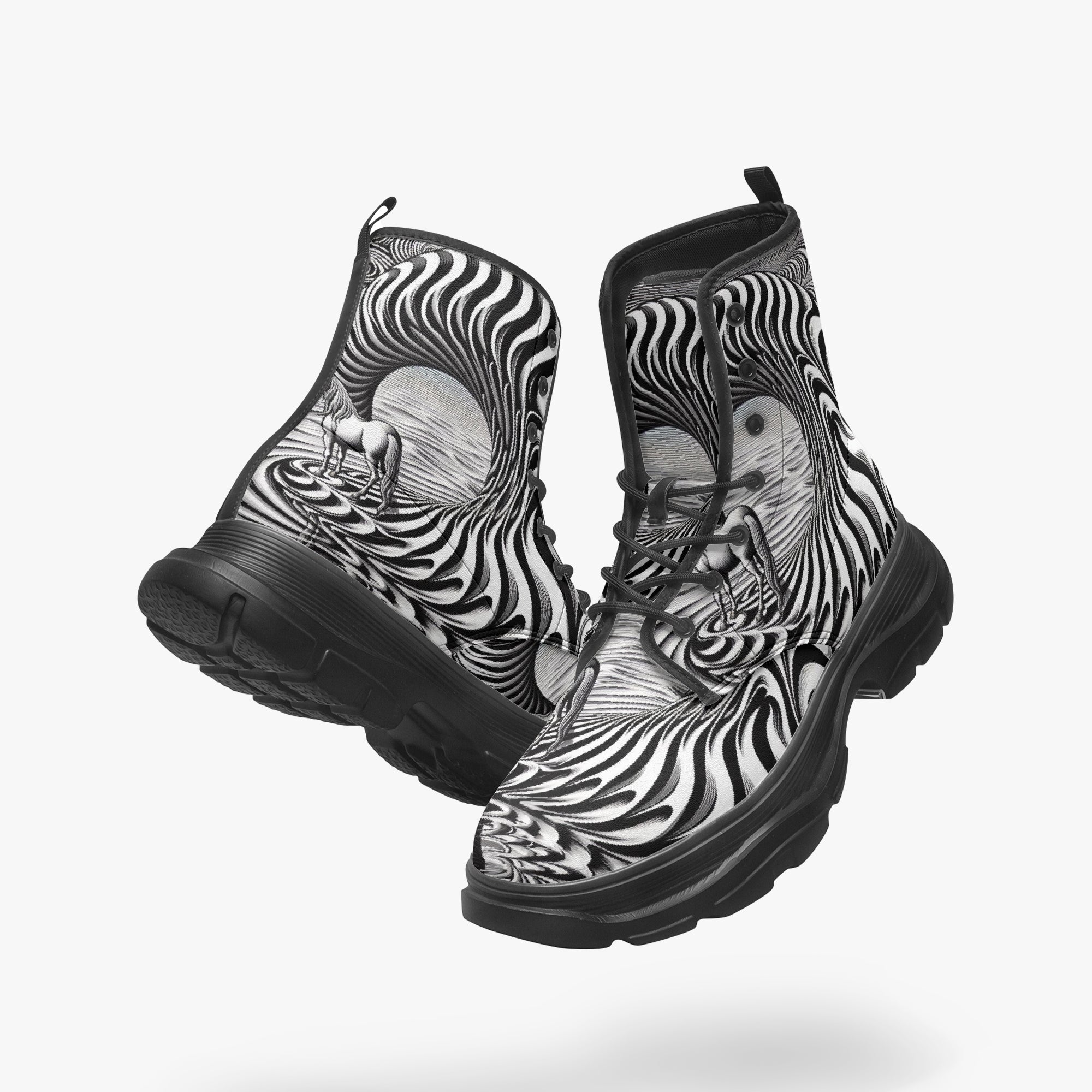 Psychedelic Wave Casual Leather Chunky Boots - Gregg Acini Adoree Designs - Boots