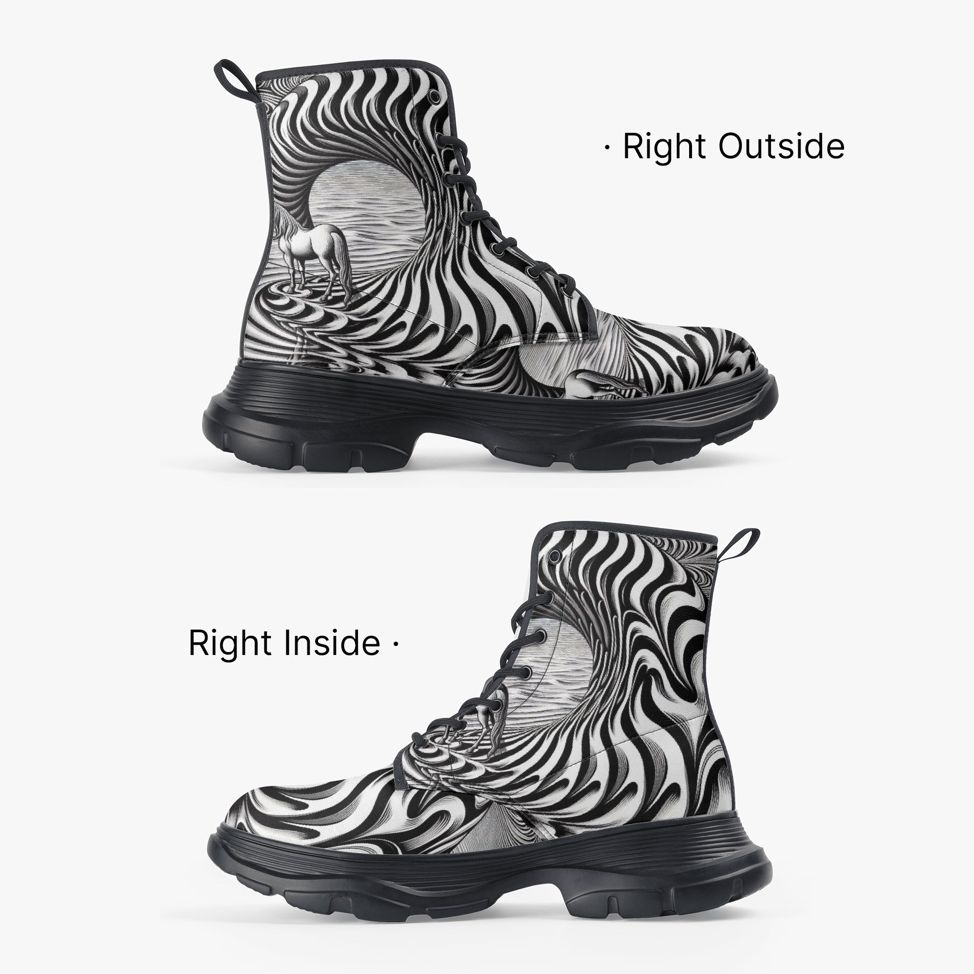 Psychedelic Wave Casual Leather Chunky Boots - Gregg Acini Adoree Designs - Boots