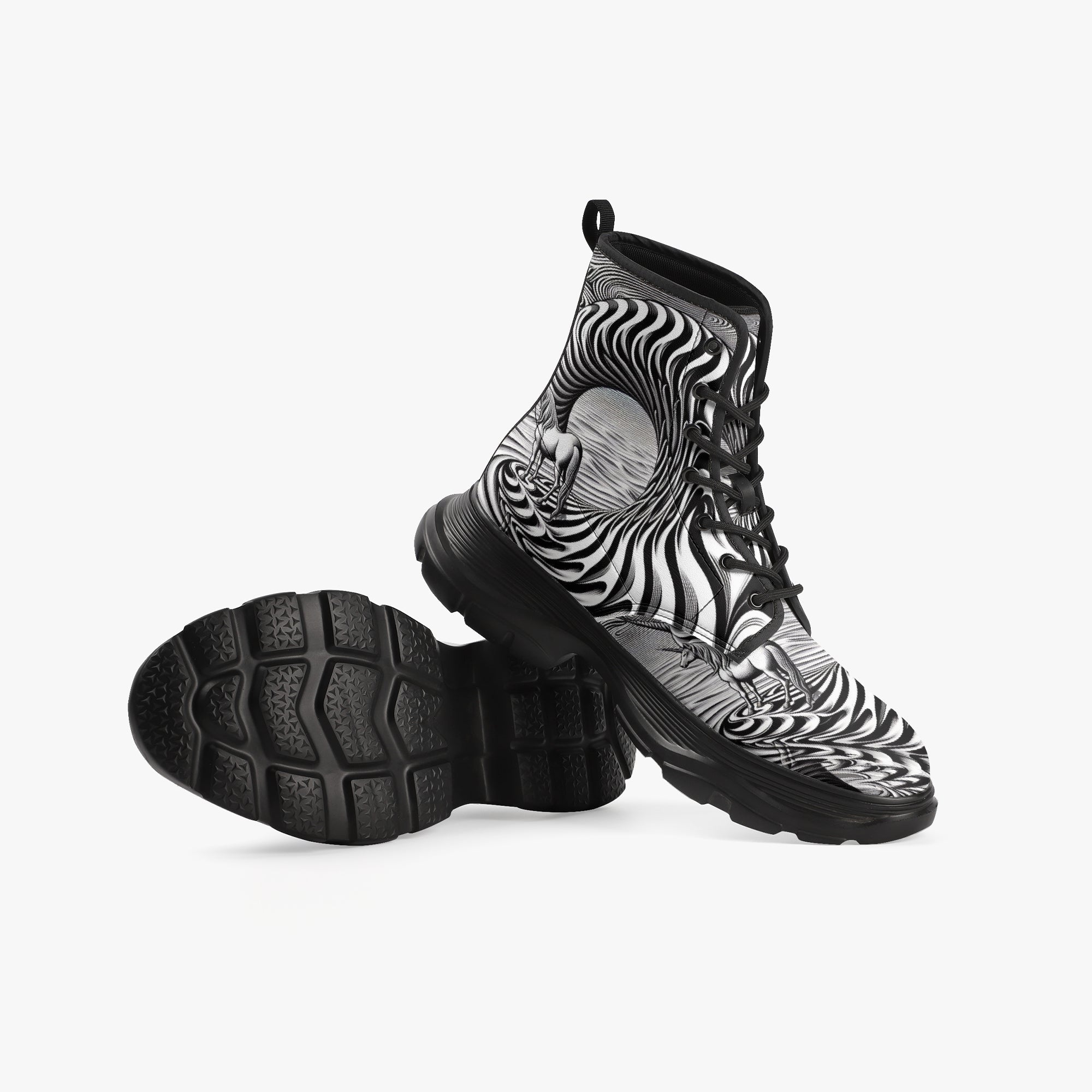 Psychedelic Wave Casual Leather Chunky Boots - Gregg Acini Adoree Designs - Boots