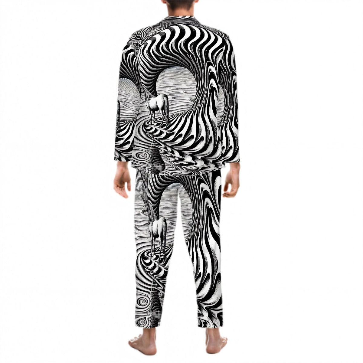 Psychedelic Wave Long Sleeved Pajamas for Men Set - Gregg Acini Adoree Designs - Men's Pajamas