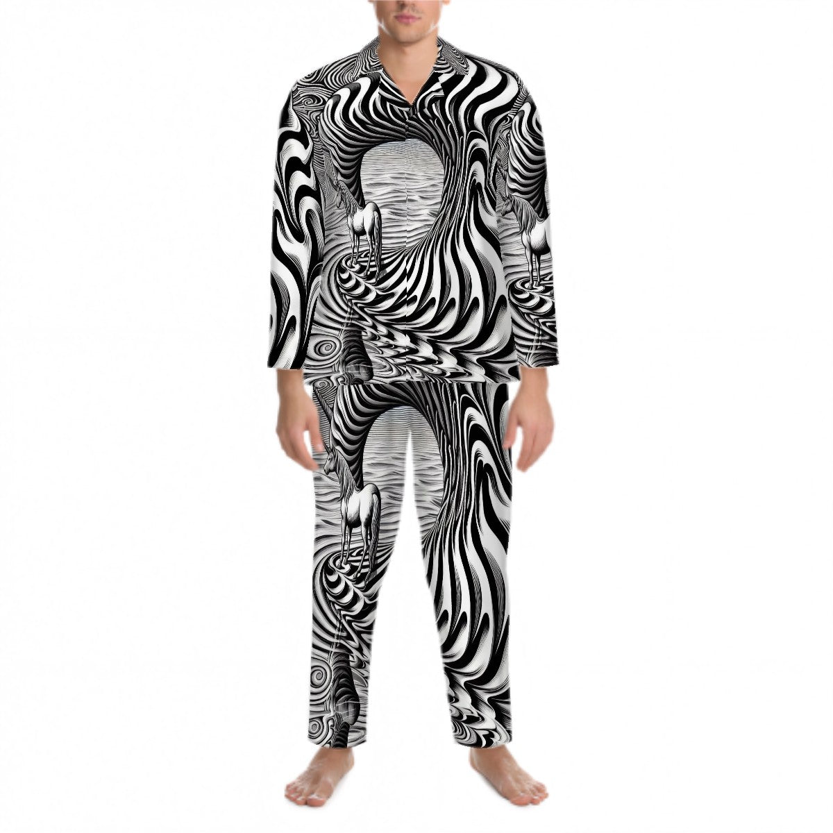 Psychedelic Wave Long Sleeved Pajamas for Men Set - Gregg Acini Adoree Designs - Men's Pajamas